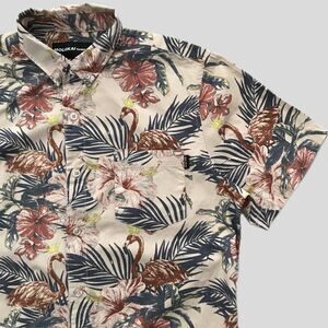 Molokai Surf Co Flamingo Floral Beach Hawaiian Mens Cotton Casual Shirt M